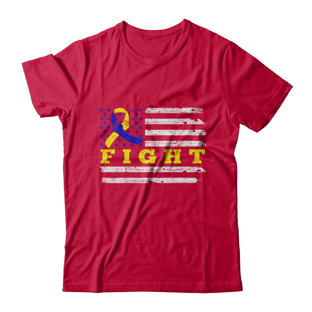 Fight Blue Yellow Ribbon US Flag Down Syndrome Awareness T-Shirt & Hoodie | Teecentury.com