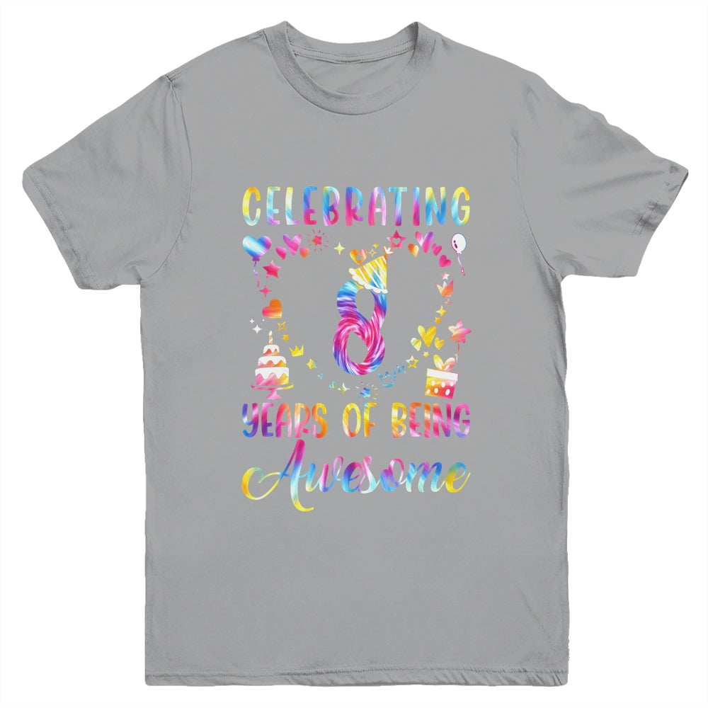 8 Years Of Being Awesome 8 Years Old 8th Birthday Tie Dye Youth Shirt | teecentury