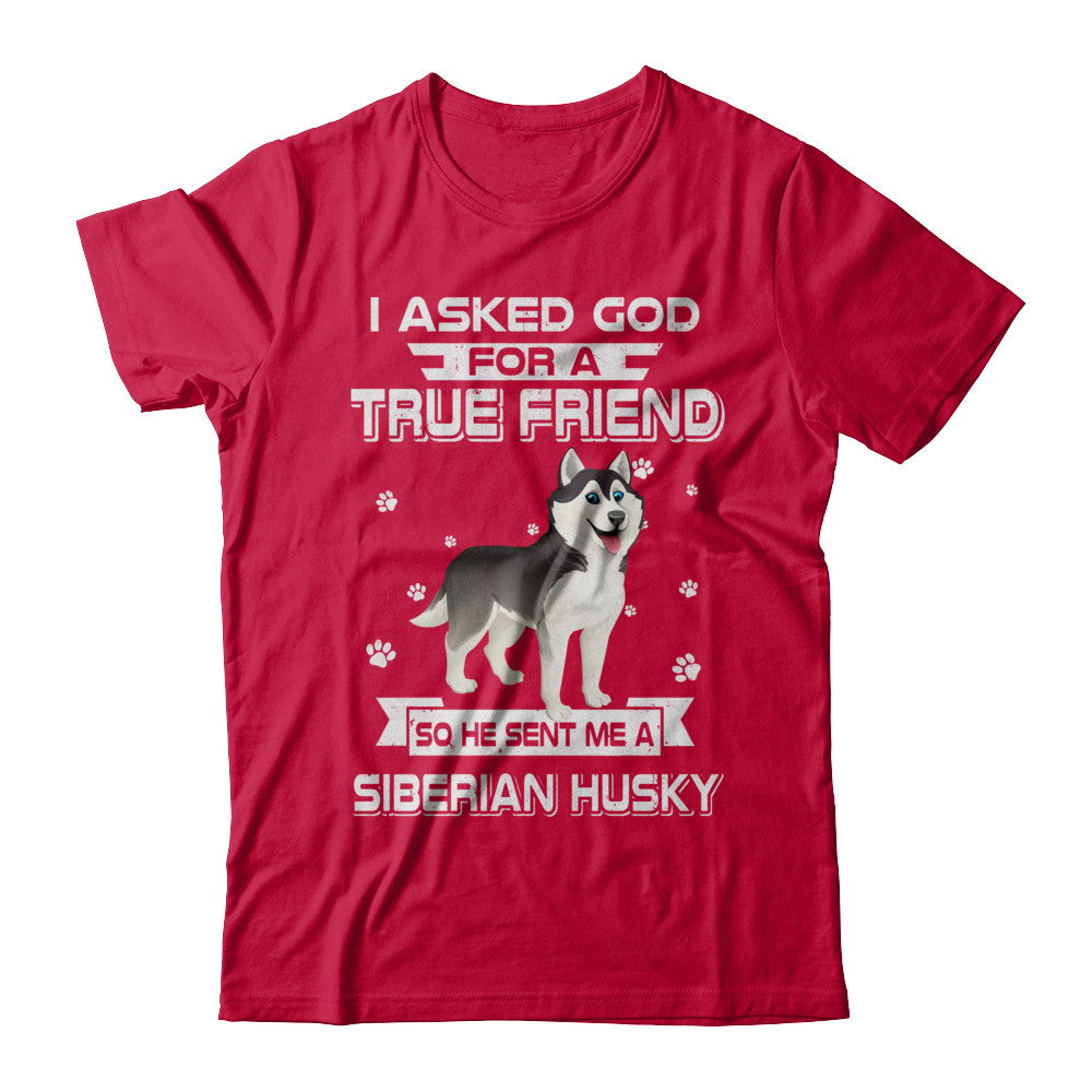 I Asked God For A True Friend So Sent Me Siberian Husky Dog T-Shirt & Hoodie | Teecentury.com