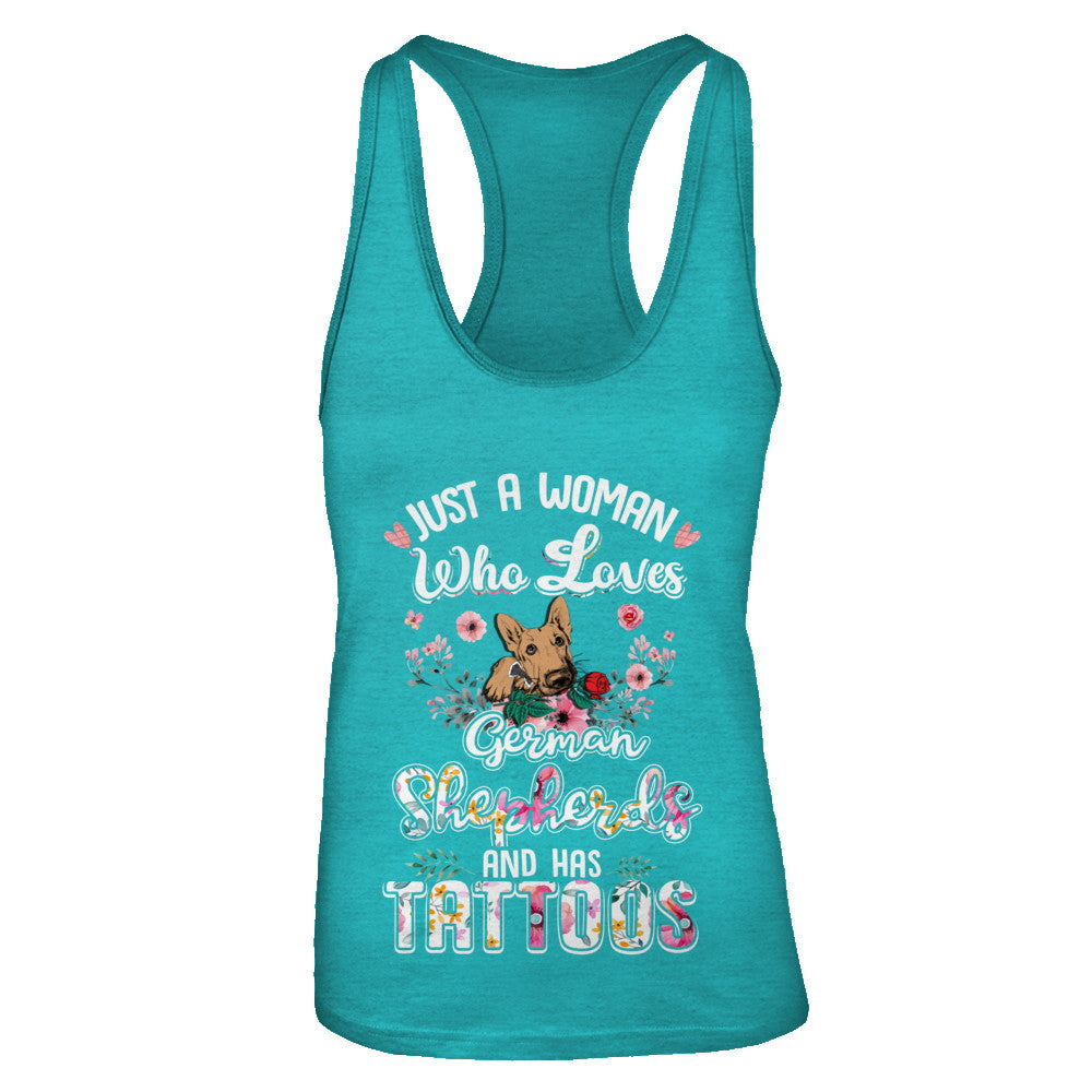 Just A Woman Who Loves German Shepherds And Has Tattoos T-Shirt & Tank Top | Teecentury.com
