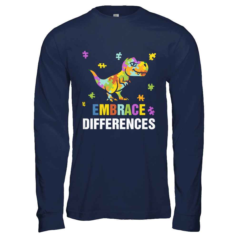 Autism Awareness Puzzle Piece Dinosaur Embrace Differences T-Shirt & Hoodie | Teecentury.com