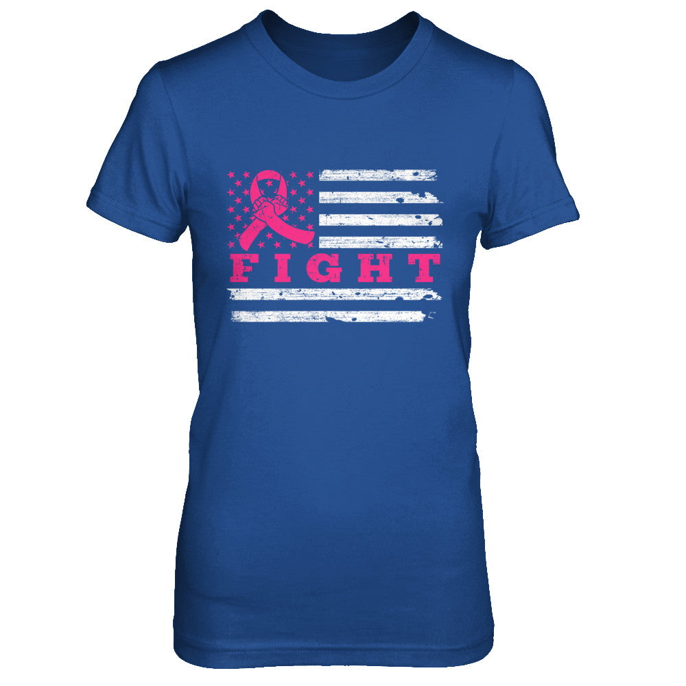 Fight Pink Ribbon US Flag Breast Cancer Awareness T-Shirt & Hoodie | Teecentury.com