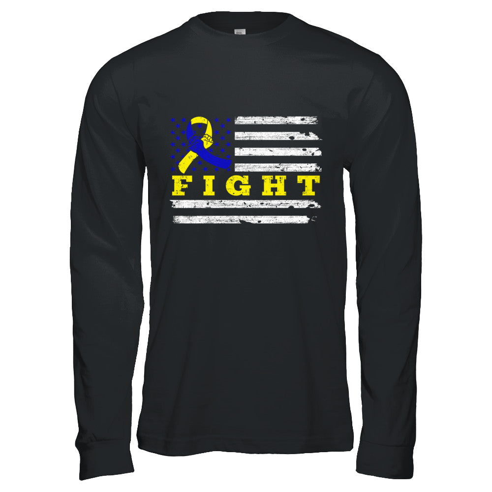 Fight Blue Yellow Ribbon US Flag Down Syndrome Awareness T-Shirt & Hoodie | Teecentury.com