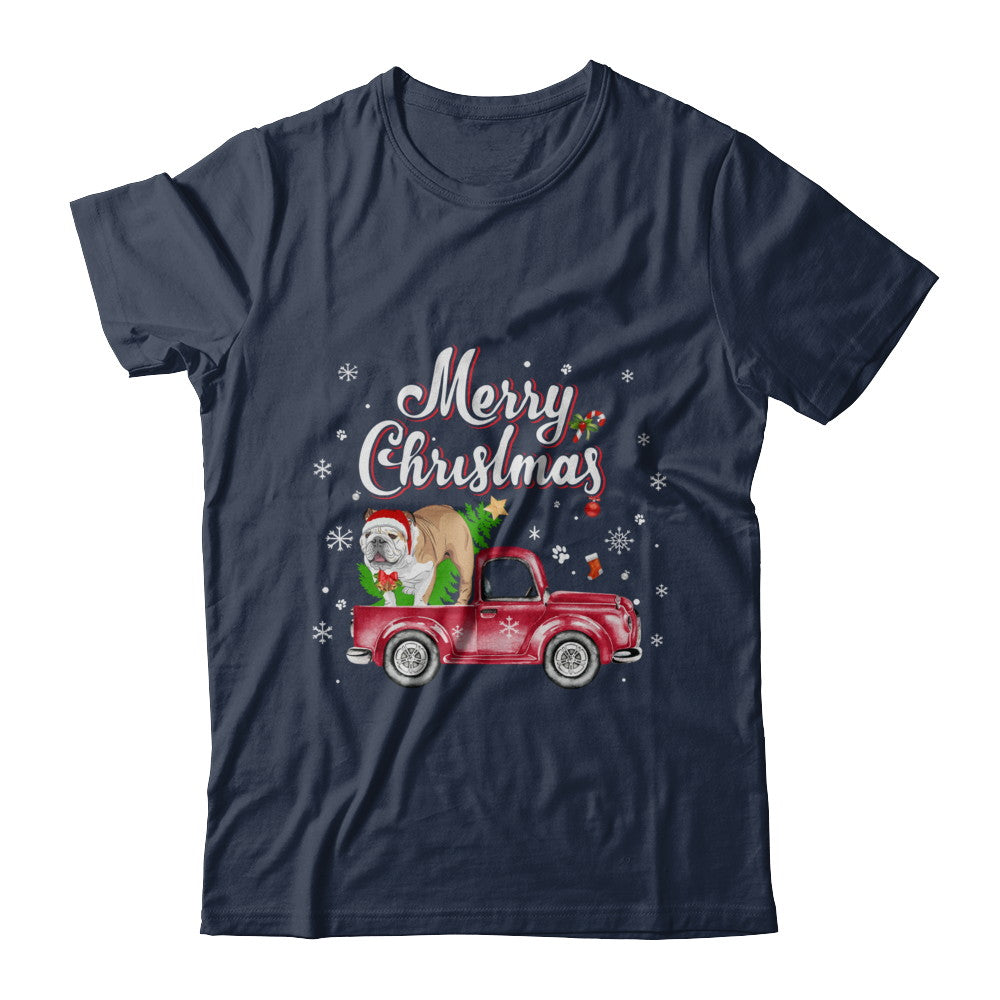 Bulldog Rides Red Truck Christmas Pajama T-Shirt & Sweatshirt | Teecentury.com