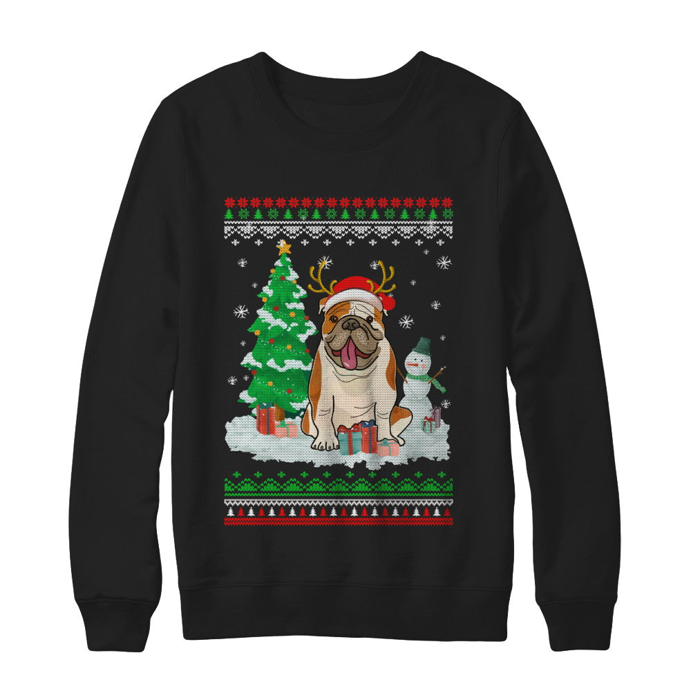 Cute Reindeer Bulldog Christmas Puppie Dog Sweater T-Shirt & Sweatshirt | Teecentury.com