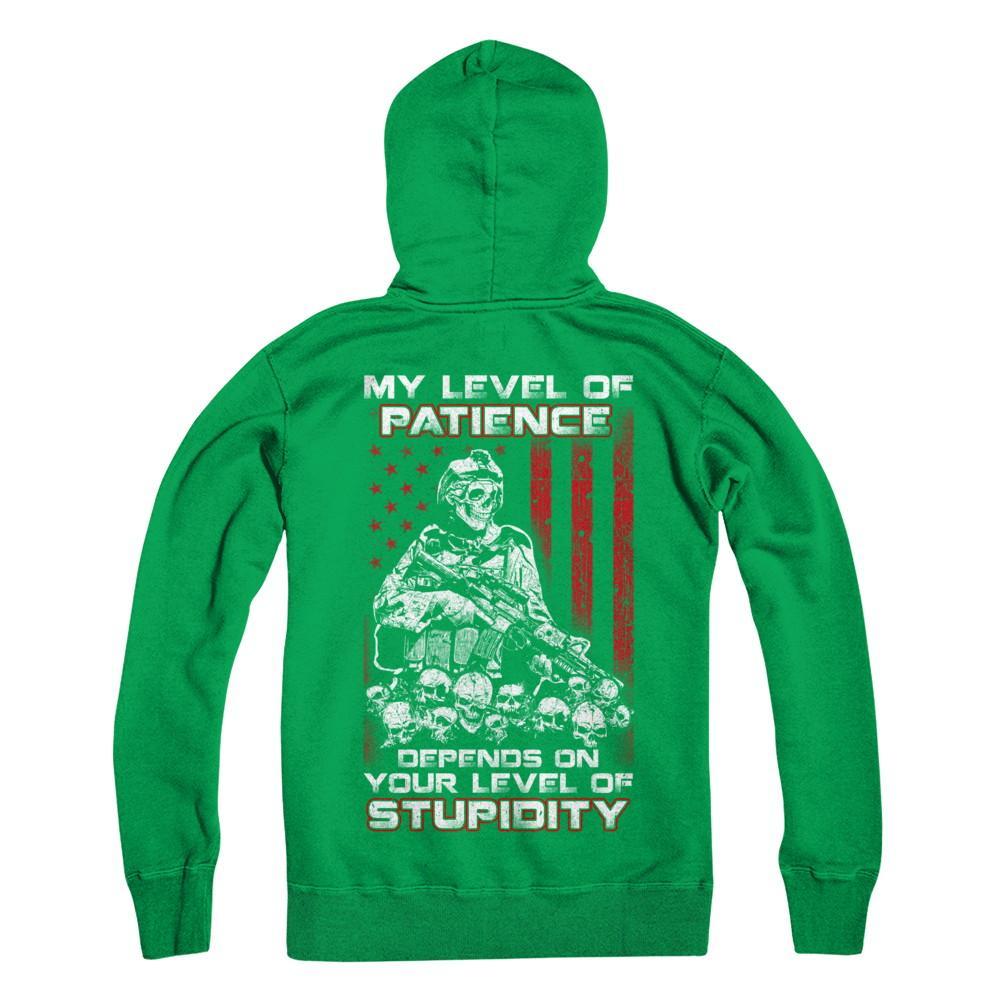 Veteran Men My Level Of Patience Depends On Your Level Of Stupidity T-Shirt & Hoodie | Teecentury.com