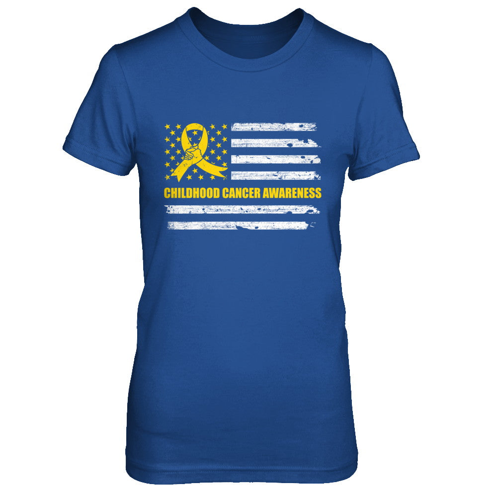 Yellow Ribbon Childhood Cancer Awareness US Flag T-Shirt & Hoodie | Teecentury.com