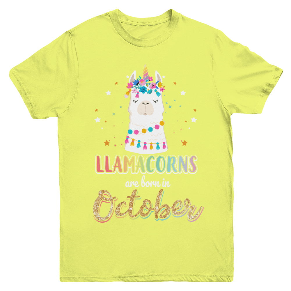 Llama Unicorn Llamacorns Born In October Birthday Gift Youth Youth Shirt | Teecentury.com