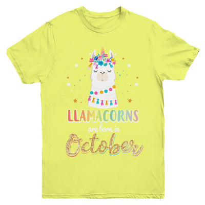 Llama Unicorn Llamacorns Born In October Birthday Gift Youth Youth Shirt | Teecentury.com