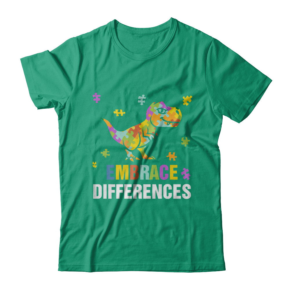Autism Awareness Puzzle Piece Dinosaur Embrace Differences T-Shirt & Hoodie | Teecentury.com