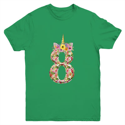 8th Birthday Girl 8 Years Old Awesome Unicorn Flower Youth Youth Shirt | Teecentury.com