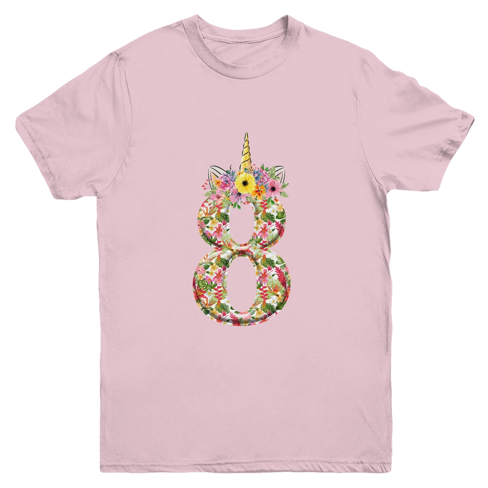 8th Birthday Girl 8 Years Old Awesome Unicorn Flower Youth Youth Shirt | Teecentury.com