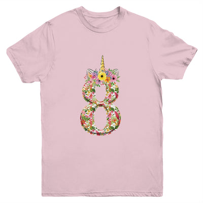 8th Birthday Girl 8 Years Old Awesome Unicorn Flower Youth Youth Shirt | Teecentury.com