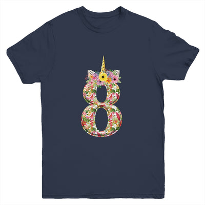 8th Birthday Girl 8 Years Old Awesome Unicorn Flower Youth Youth Shirt | Teecentury.com