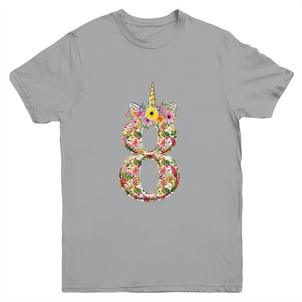 8th Birthday Girl 8 Years Old Awesome Unicorn Flower Youth Youth Shirt | Teecentury.com