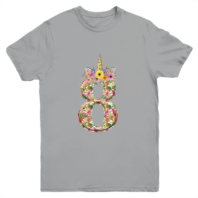 8th Birthday Girl 8 Years Old Awesome Unicorn Flower Youth Youth Shirt | Teecentury.com