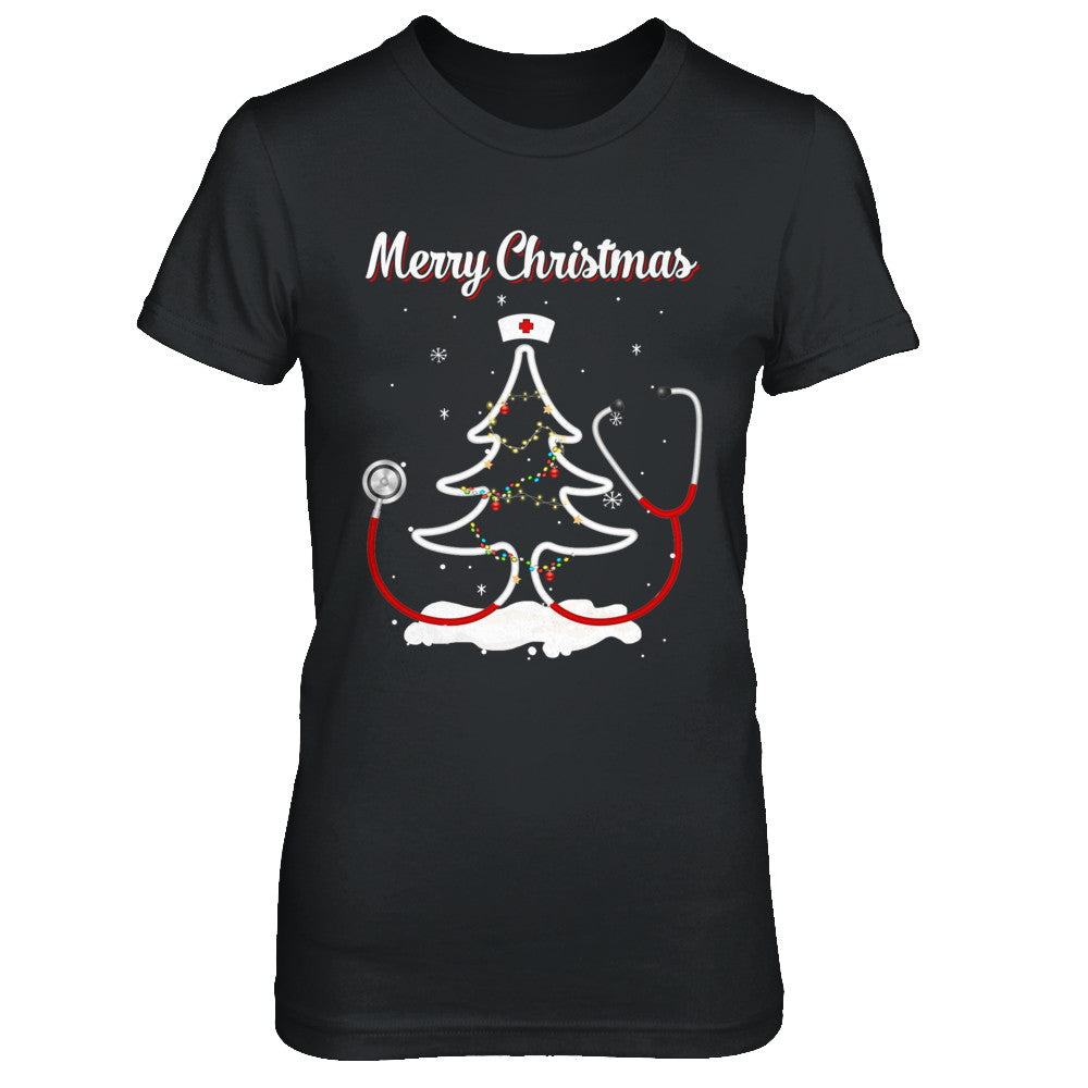 Merry Christmas Stethoscope Nurse Christmas Tree Xmas T-Shirt & Sweatshirt | Teecentury.com