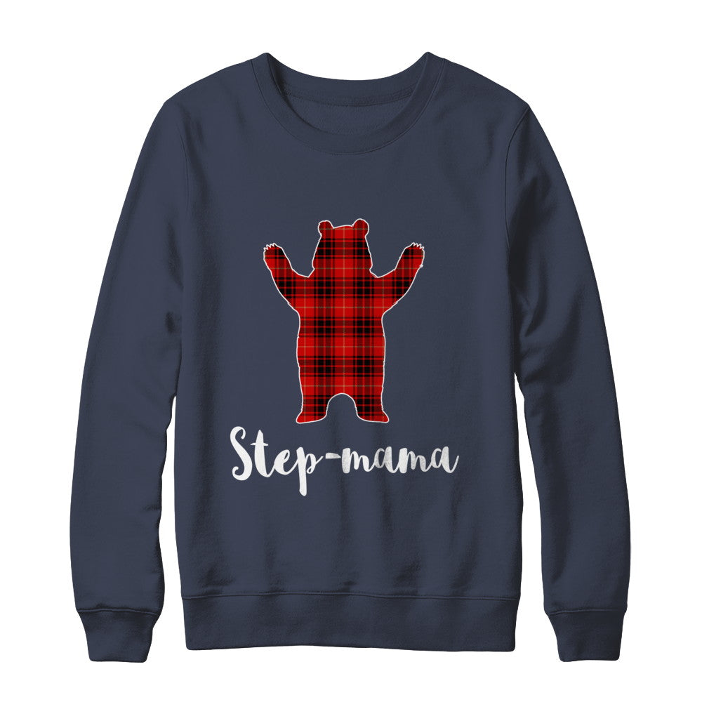 Red Step-Mama Bear Buffalo Plaid Family Christmas Pajamas T-Shirt & Sweatshirt | Teecentury.com