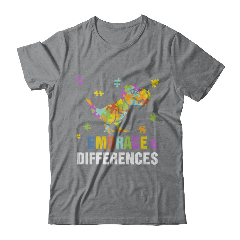 Autism Awareness Puzzle Piece Dinosaur Embrace Differences T-Shirt & Hoodie | Teecentury.com