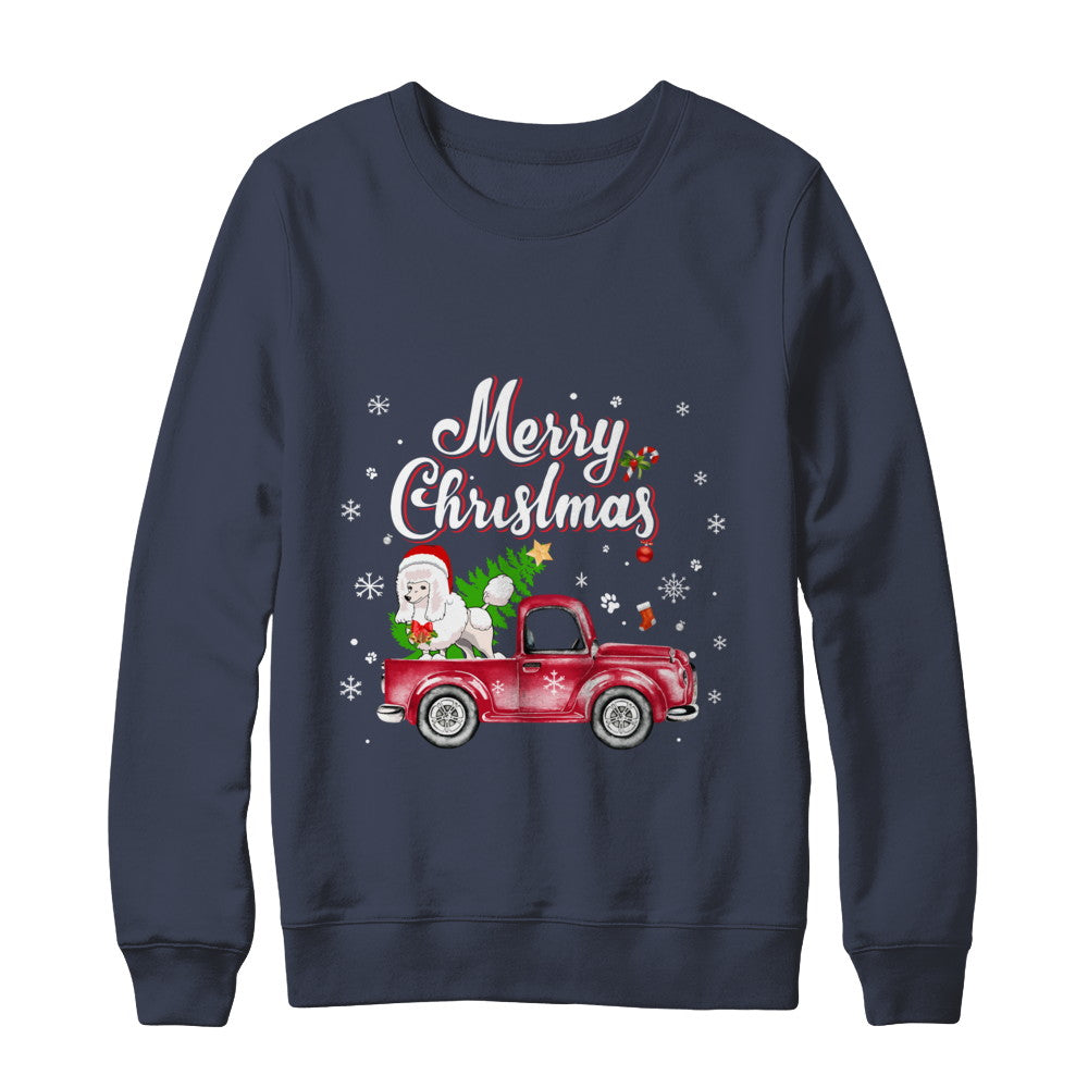 Poodle Rides Red Truck Christmas Pajama T-Shirt & Sweatshirt | Teecentury.com