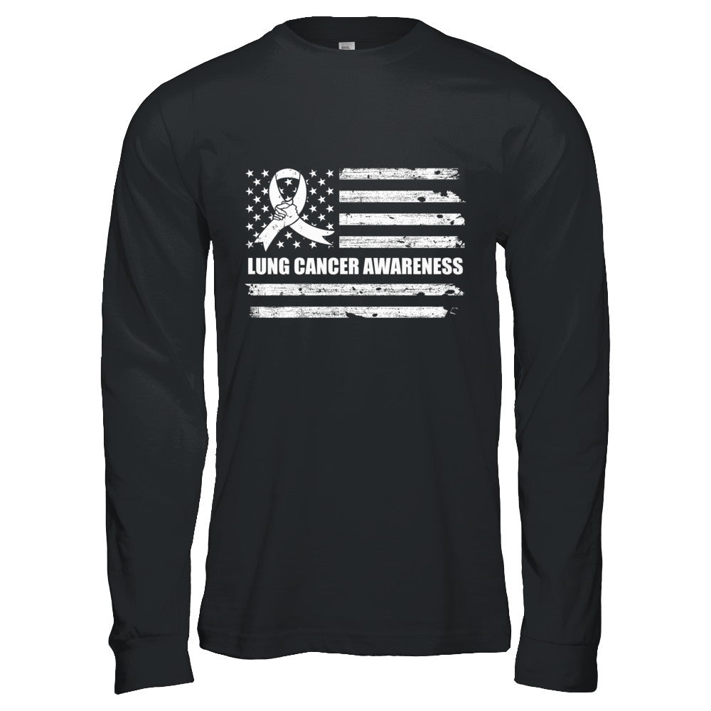 Clear Ribbon Lung Cancer Awareness US Flag T-Shirt & Hoodie | Teecentury.com