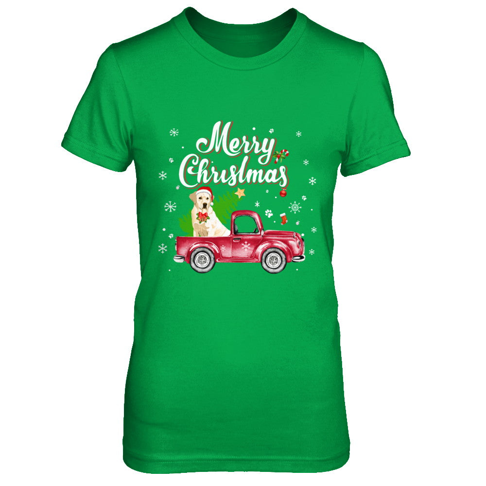 Labrador Retriever Rides Red Truck Christmas Pajama T-Shirt & Sweatshirt | Teecentury.com