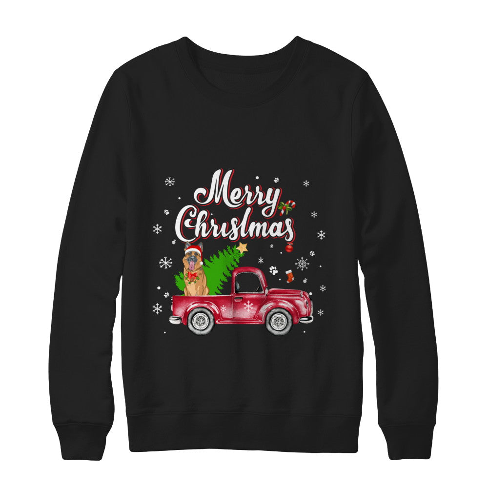 German Shepherd Rides Red Truck Christmas Pajama T-Shirt & Sweatshirt | Teecentury.com