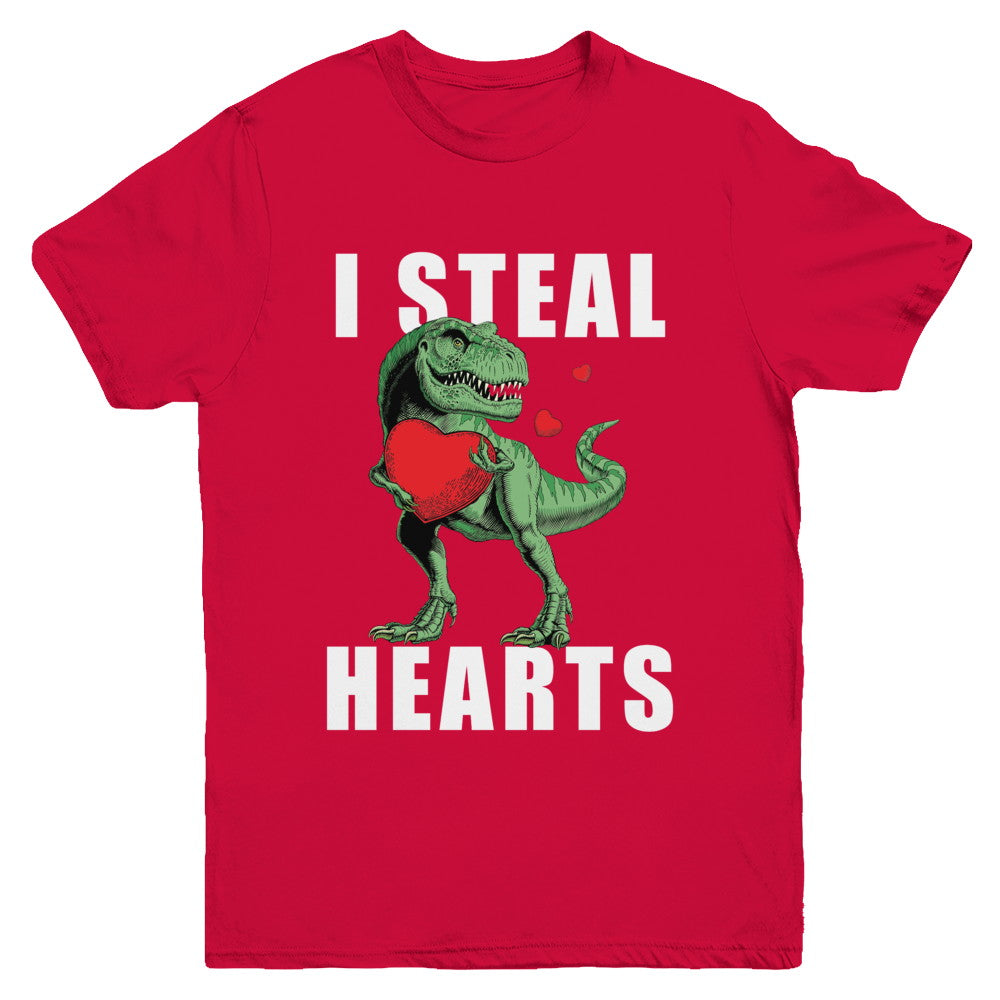 I Steal Hearts Funny Valentines Day Dinosaur T-Rex Boys Youth Youth Shirt | Teecentury.com