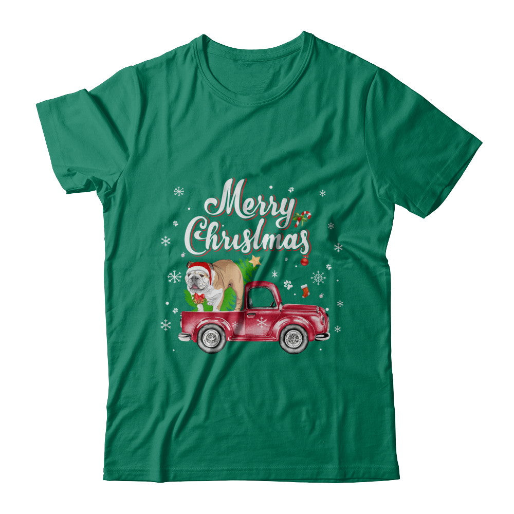 Bulldog Rides Red Truck Christmas Pajama T-Shirt & Sweatshirt | Teecentury.com