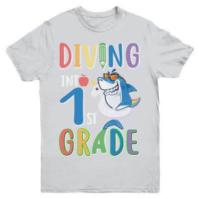 Diving Into 1st Grade Back To School Shark Youth Youth Shirt | Teecentury.com