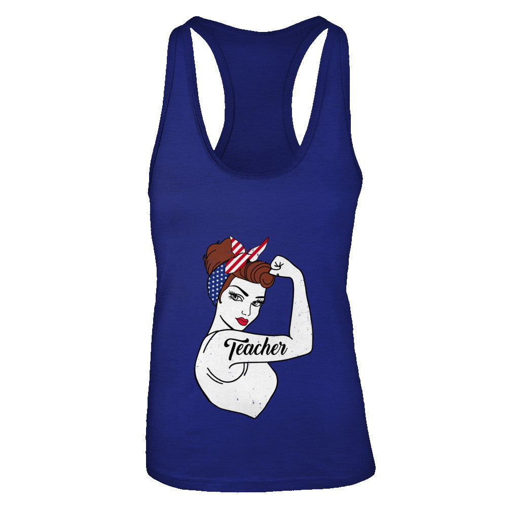 Teacher Vet Strong Woman American Flag Nursing 4Th Of July T-Shirt & Tank Top | Teecentury.com