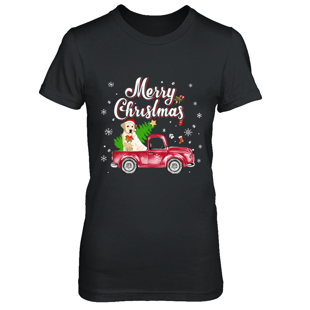 Labrador Retriever Rides Red Truck Christmas Pajama T-Shirt & Sweatshirt | Teecentury.com