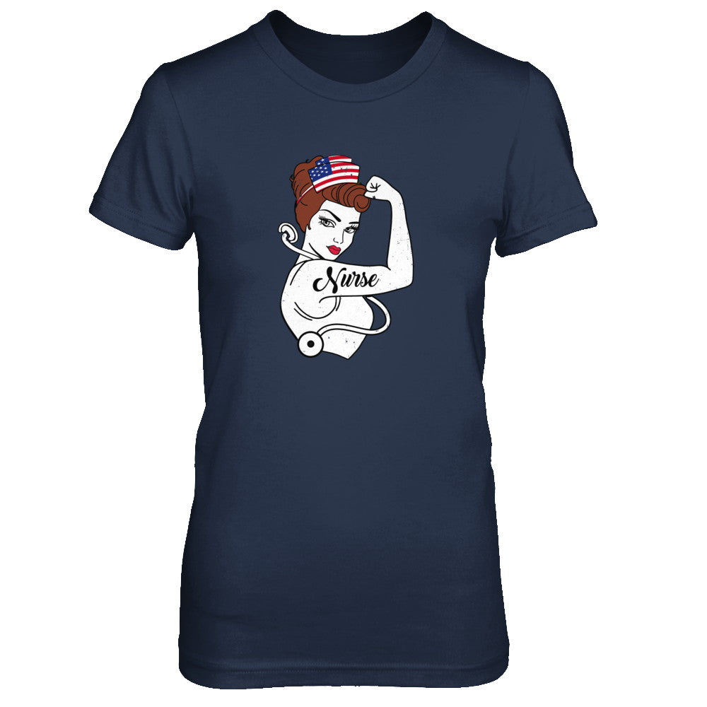 Nurse Vet Strong Woman American Flag Nursing 4Th Of July T-Shirt & Tank Top | Teecentury.com