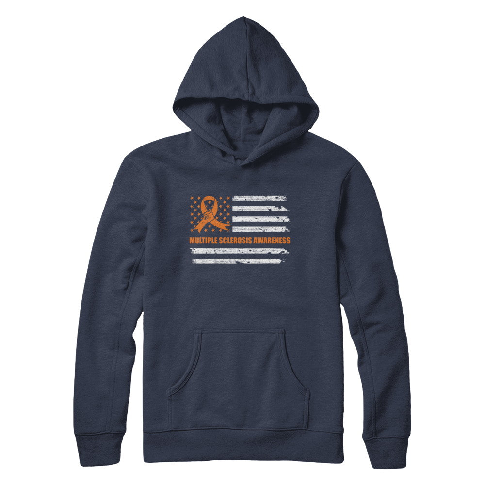 Orange Ribbon Multiple Sclerosis Awareness US Flag T-Shirt & Hoodie | Teecentury.com