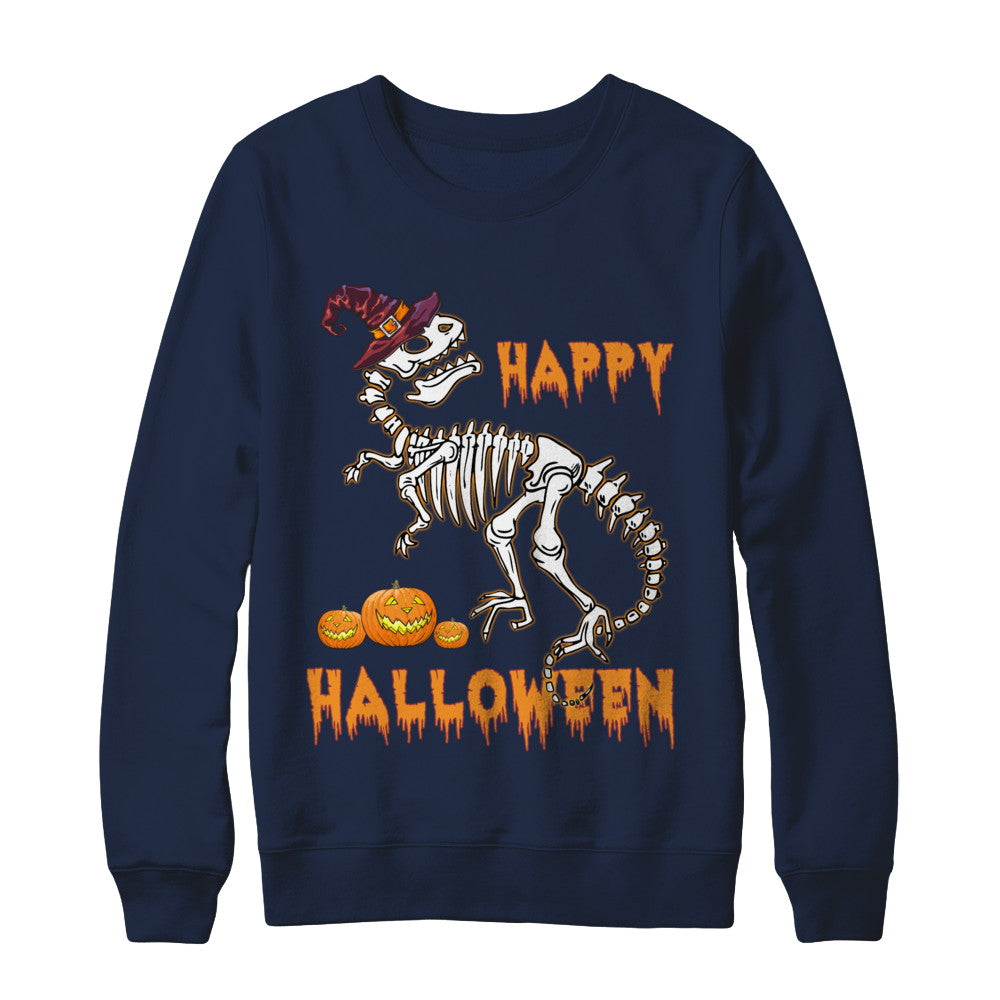 Funny Happy Halloween T-Rex Skeleton Dinosaur T-Shirt & Sweatshirt | Teecentury.com