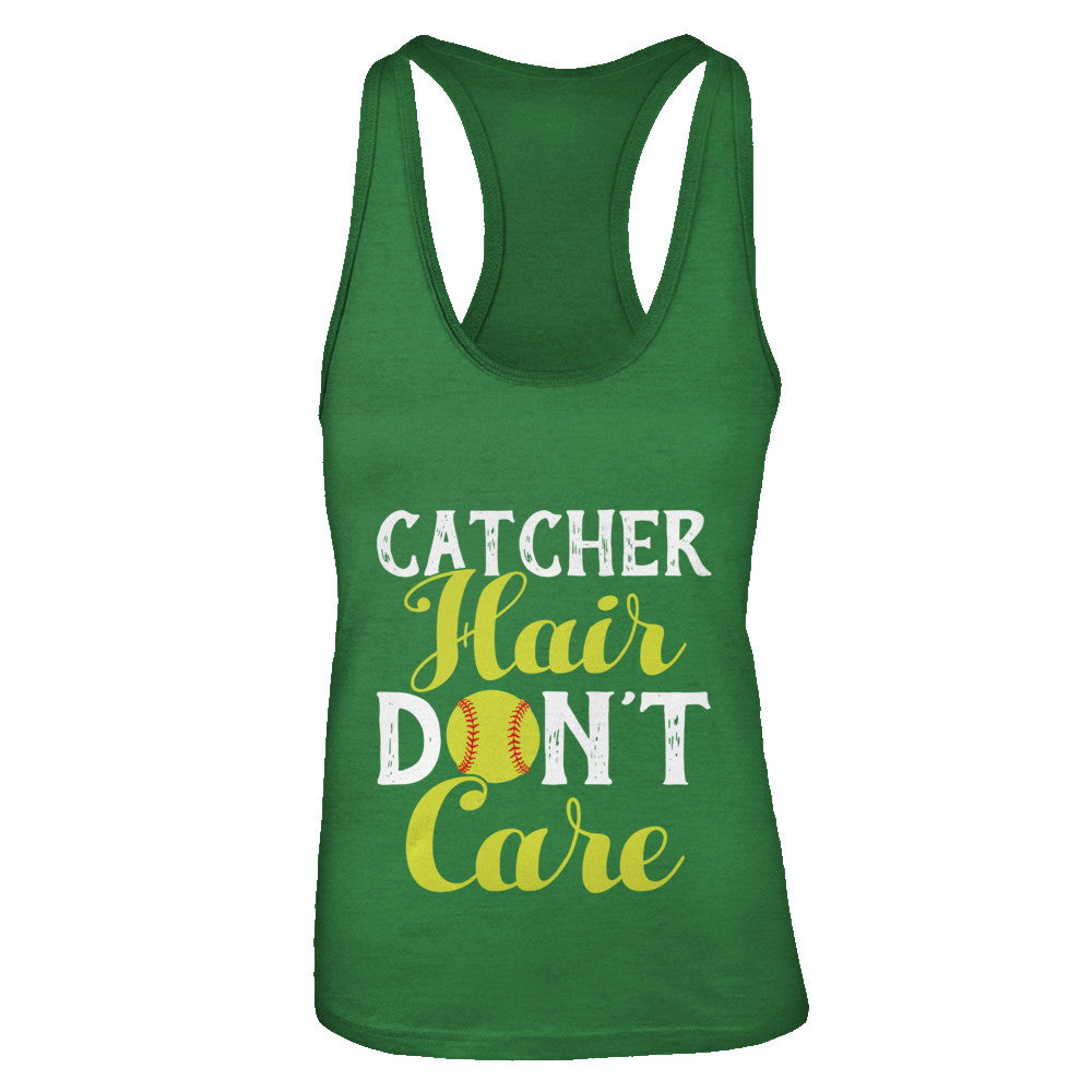 Catcher Hair Don't Care Softball T-Shirt & Tank Top | Teecentury.com