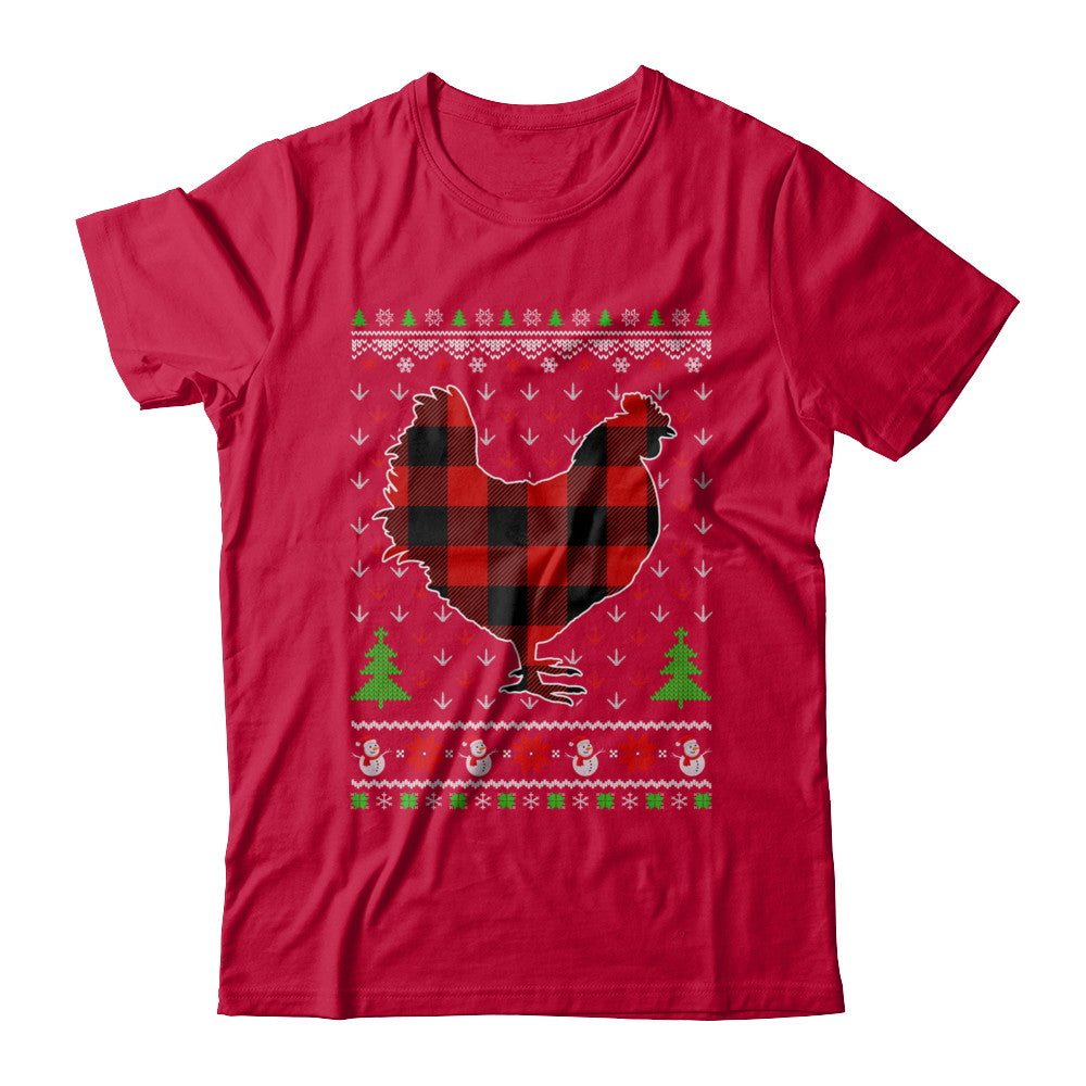 Funny Holiday Chicken Red Plaid Ugly Christmas Sweater T-Shirt & Sweatshirt | Teecentury.com