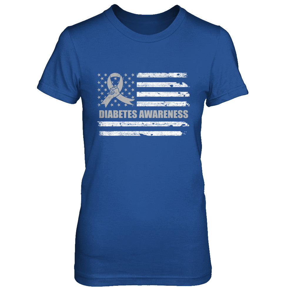 Gray Ribbon Diabetes Awareness US Flag T-Shirt & Hoodie | Teecentury.com