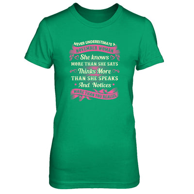 November Woman She Knows More Than She Says Birthday Gift T-Shirt & Tank Top | Teecentury.com