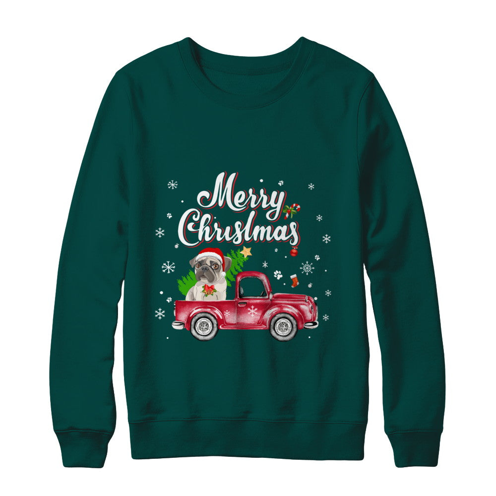 Pug Rides Red Truck Christmas Pajama T-Shirt & Sweatshirt | Teecentury.com