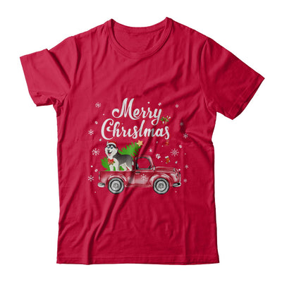 Husky Rides Red Truck Christmas Pajama T-Shirt & Sweatshirt | Teecentury.com