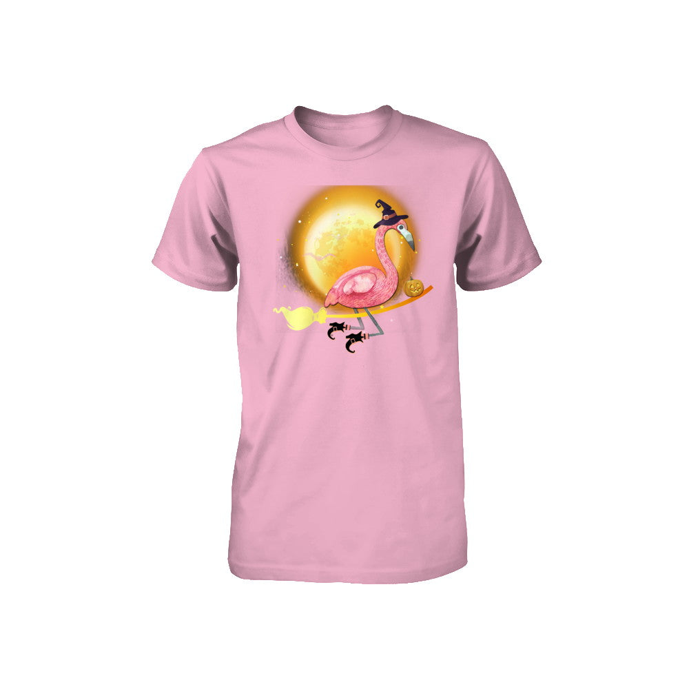 Funny Halloween Flamingo Witch Broom Scary Youth Youth Shirt | Teecentury.com