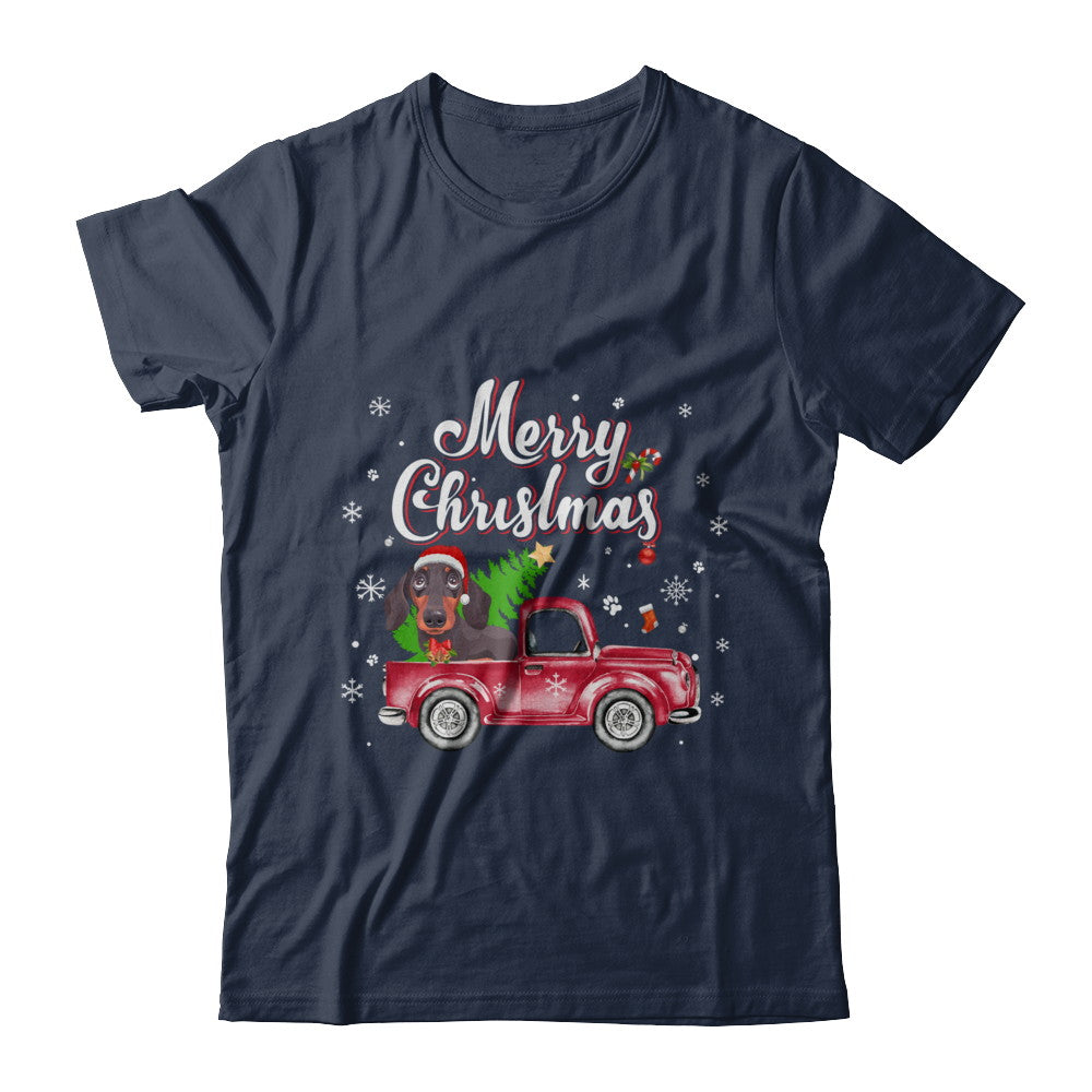 Dachshund Rides Red Truck Christmas Pajama T-Shirt & Sweatshirt | Teecentury.com