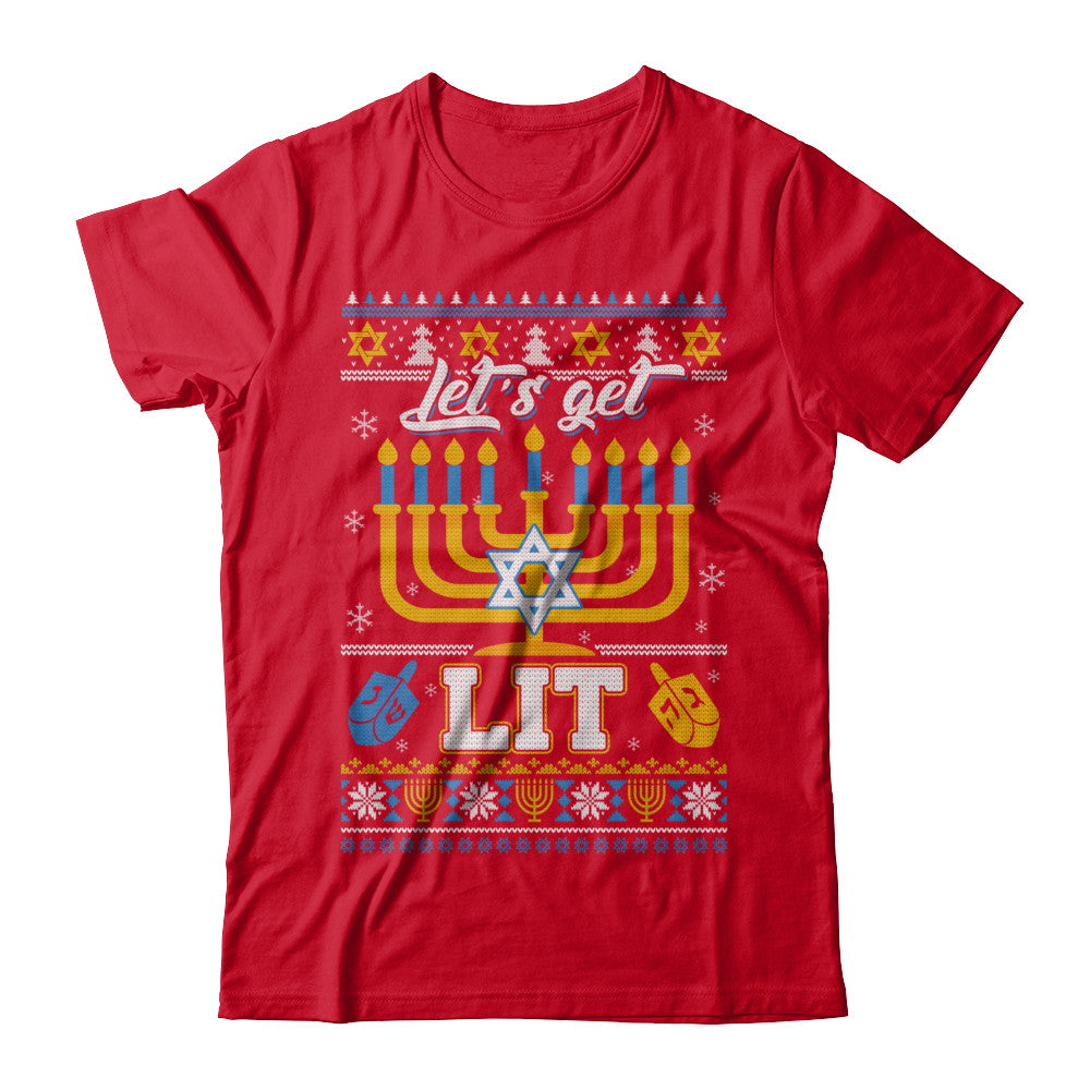 Funny Happy Hanukkah Chanukah Let's Get Lit Ugly Sweater T-Shirt & Sweatshirt | Teecentury.com