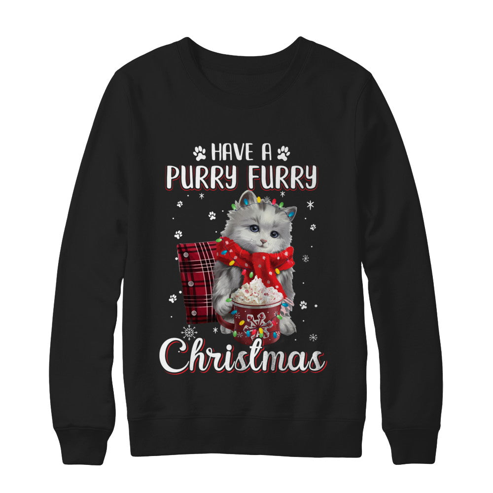 Have A Purry Furry Christmas Funny Holiday Xmas Cat T-Shirt & Sweatshirt | Teecentury.com