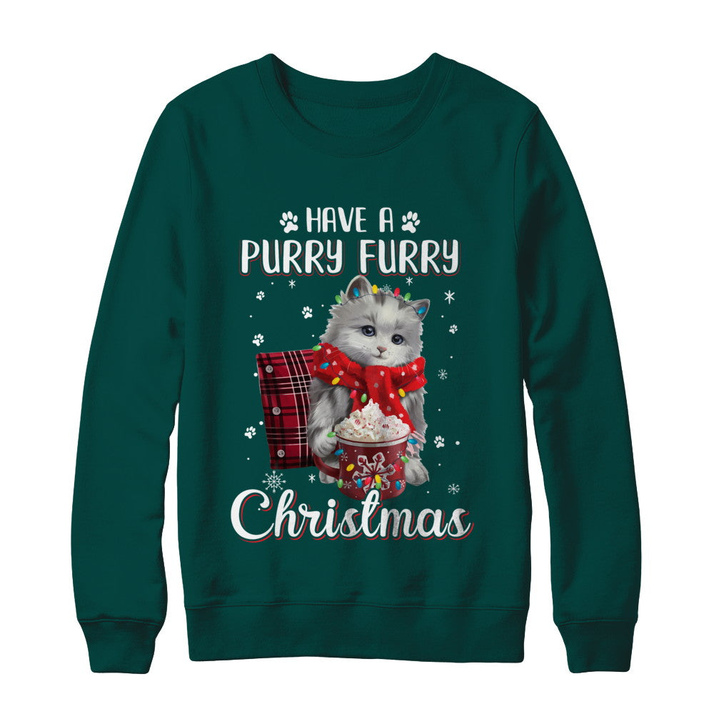 Have A Purry Furry Christmas Funny Holiday Xmas Cat T-Shirt & Sweatshirt | Teecentury.com