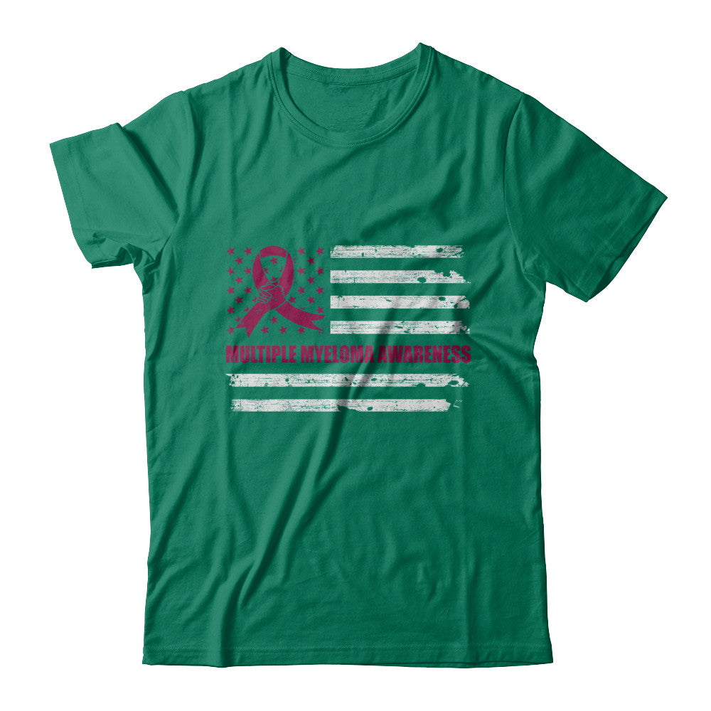 Burgundy Ribbon Multiple Myeloma Awareness US Flag T-Shirt & Hoodie | Teecentury.com