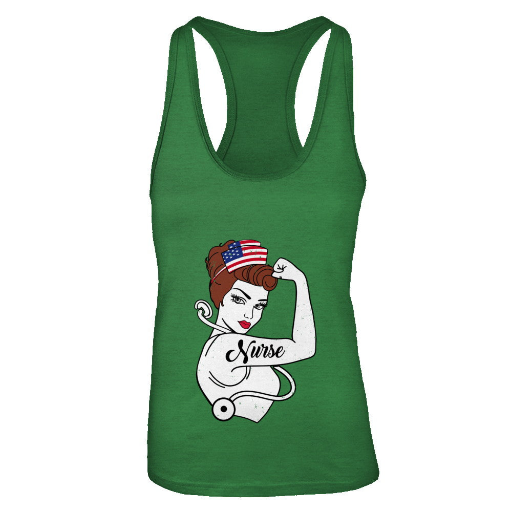 Nurse Vet Strong Woman American Flag Nursing 4Th Of July T-Shirt & Tank Top | Teecentury.com