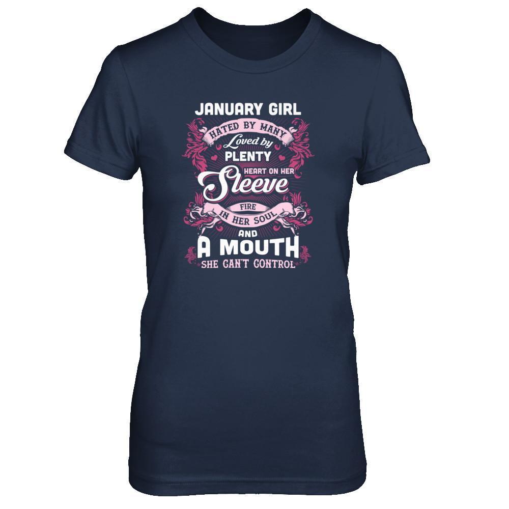 January Girl Hated By Many Loved By Plenty Heart On Her Sleeve T-Shirt & Tank Top | Teecentury.com
