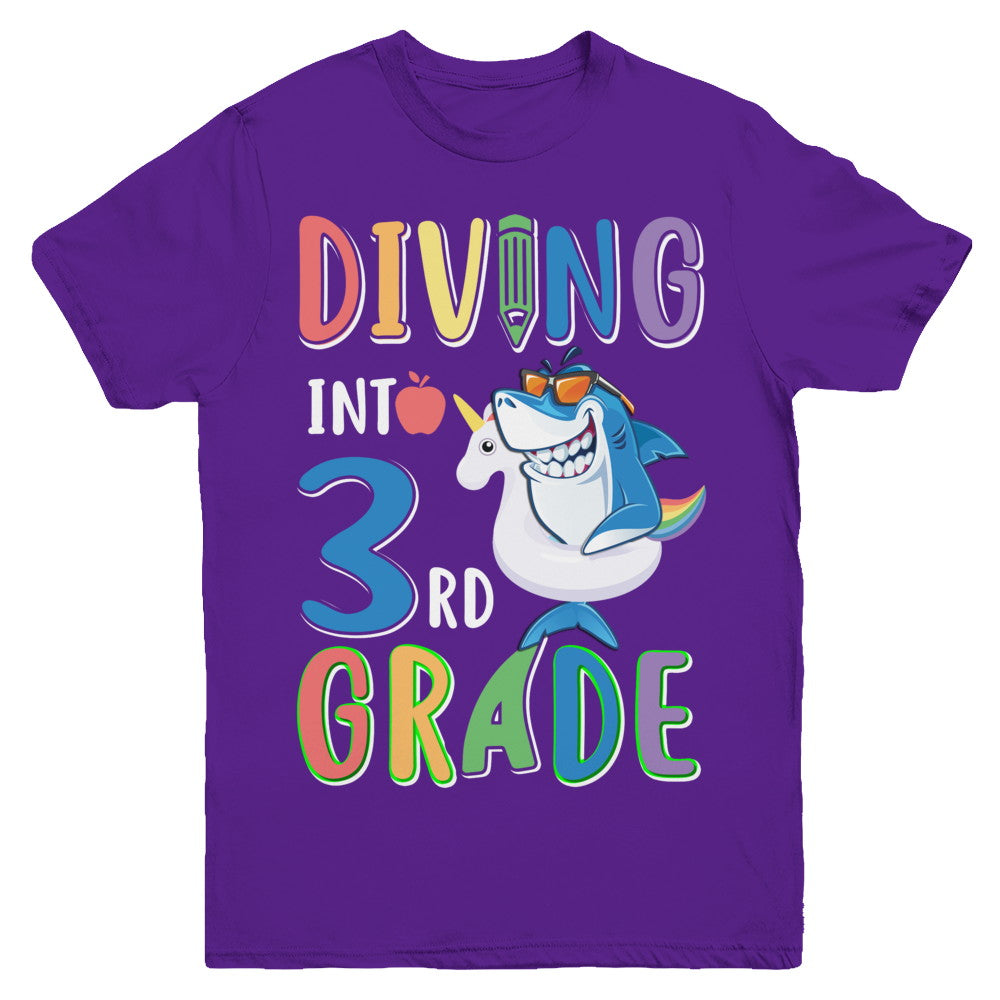 Diving Into 3rd Grade Back To School Shark Youth Youth Shirt | Teecentury.com